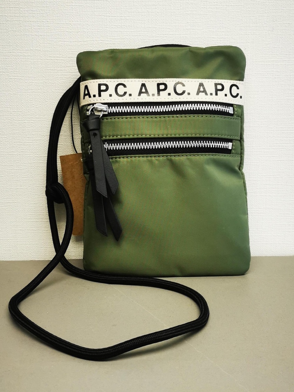 A.P.C. Olive Green Nylon Belt/Crossbody Bag with Black Strap